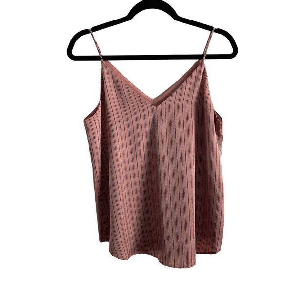 Express Women S Pink Rose Gold Striped Satin Lightweight V-Neck Camisole Top - Picture 1 of 7